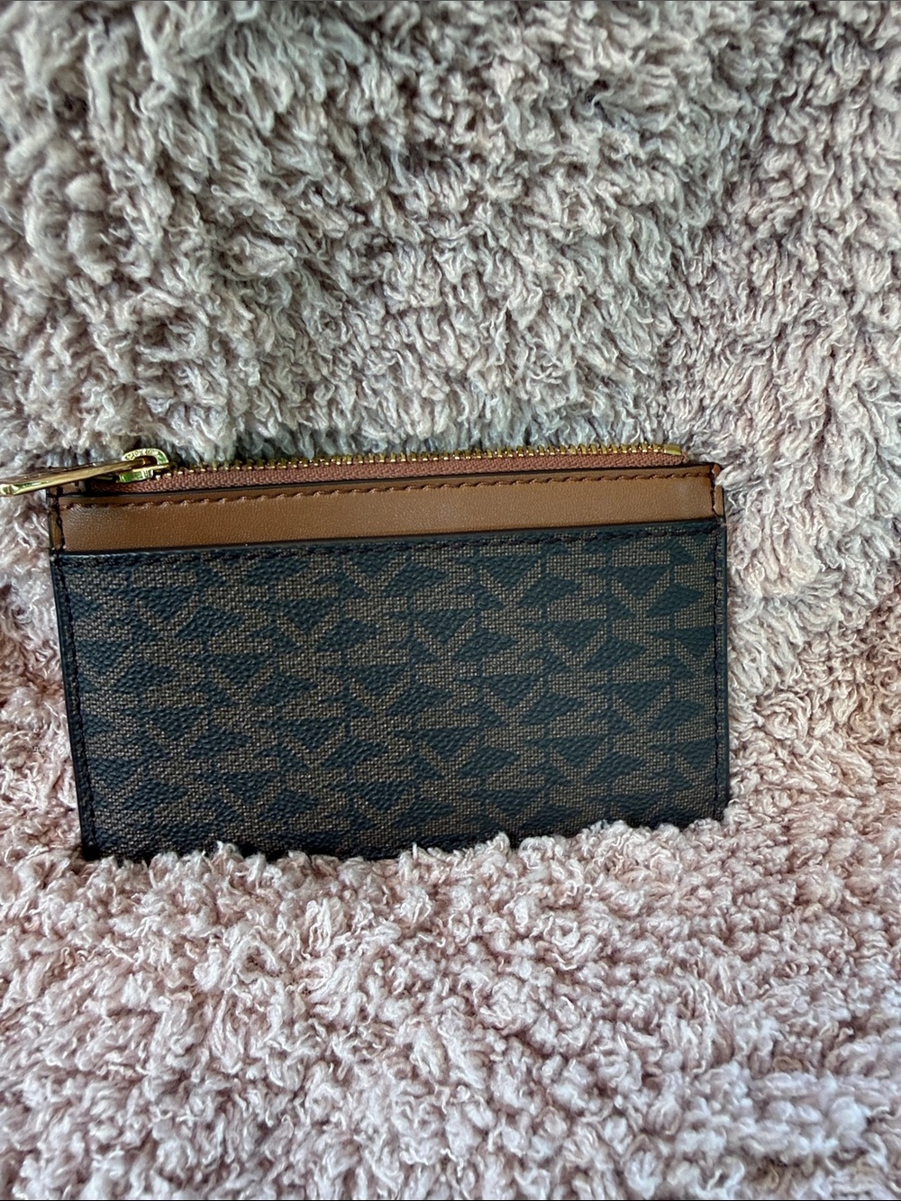 Michael Kors Brown and Tan MK Monogram Card Holder with Gold Hardware - Picture 2 of 3